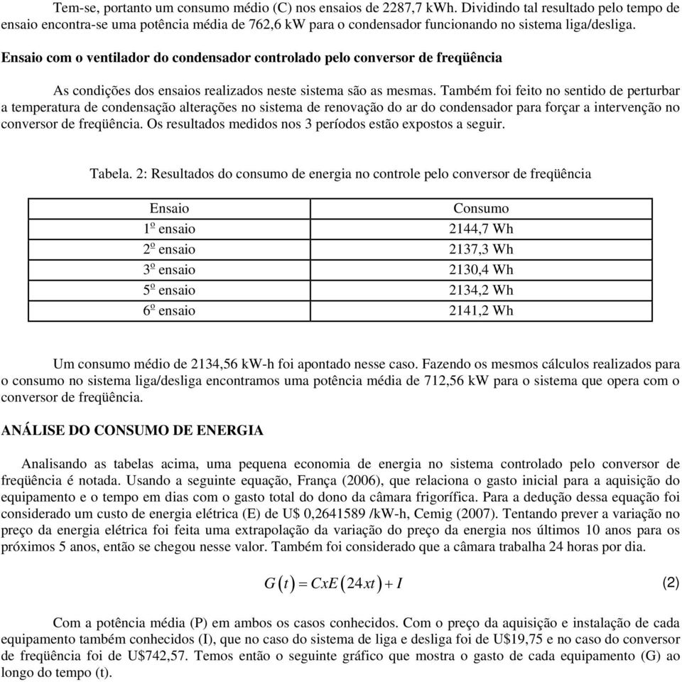 Ensaio com o ventilador do condensador controlado pelo conversor de freqüência As condições dos ensaios realizados neste sistema são as mesmas.