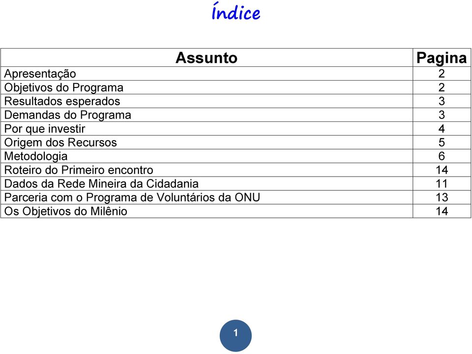 Metodologia 6 Roteiro do Primeiro encontro 14 Dados da Rede Mineira da