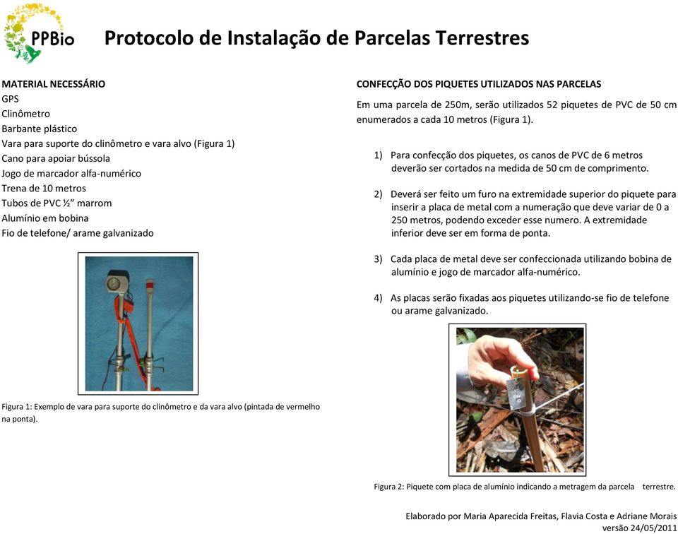 metros (Figura 1). 1) Para confecção dos piquetes, os canos de PVC de 6 metros deverão ser cortados na medida de 50 cm de comprimento.