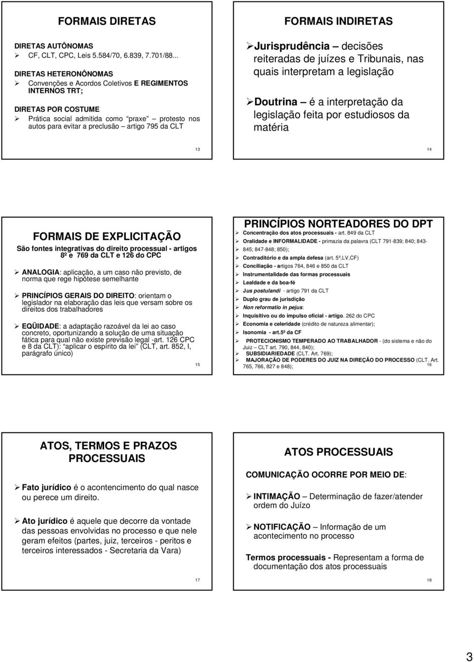 FORMAIS INDIRETAS Jurisprudência decisões reiteradas de juízes e Tribunais, nas quais interpretam a legislação Doutrina é a interpretação da legislação feita por estudiosos da matéria 13 14 FORMAIS