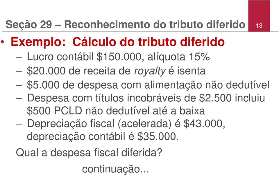 000 de despesa com alimentação não dedutível Despesa com títulos incobráveis de $2.