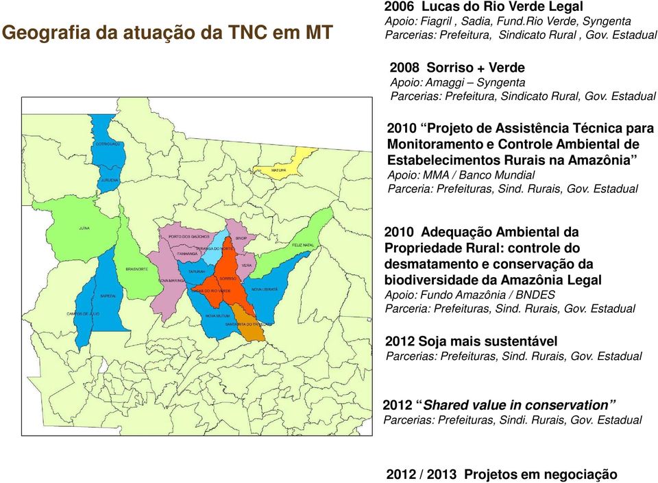 Estadual 2010 Projeto de Assistência Técnica para Monitoramento e Controle Ambiental de Estabelecimentos Rurais na Amazônia Apoio: MMA / Banco Mundial Parceria: Prefeituras, Sind. Rurais, Gov.