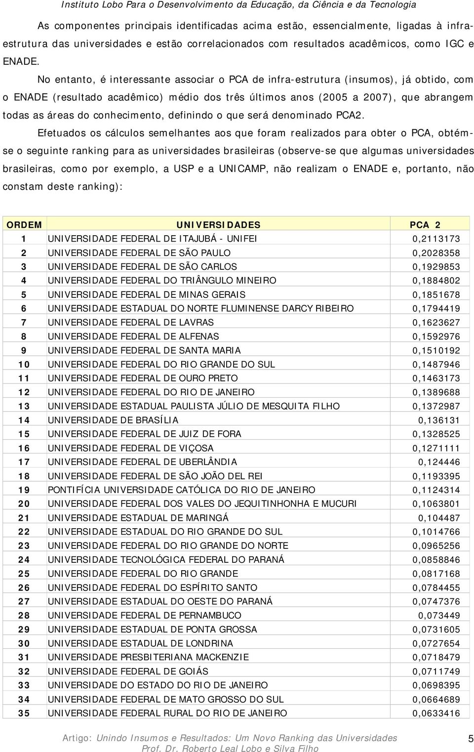 conhecimento, definindo o que será denominado PCA2.