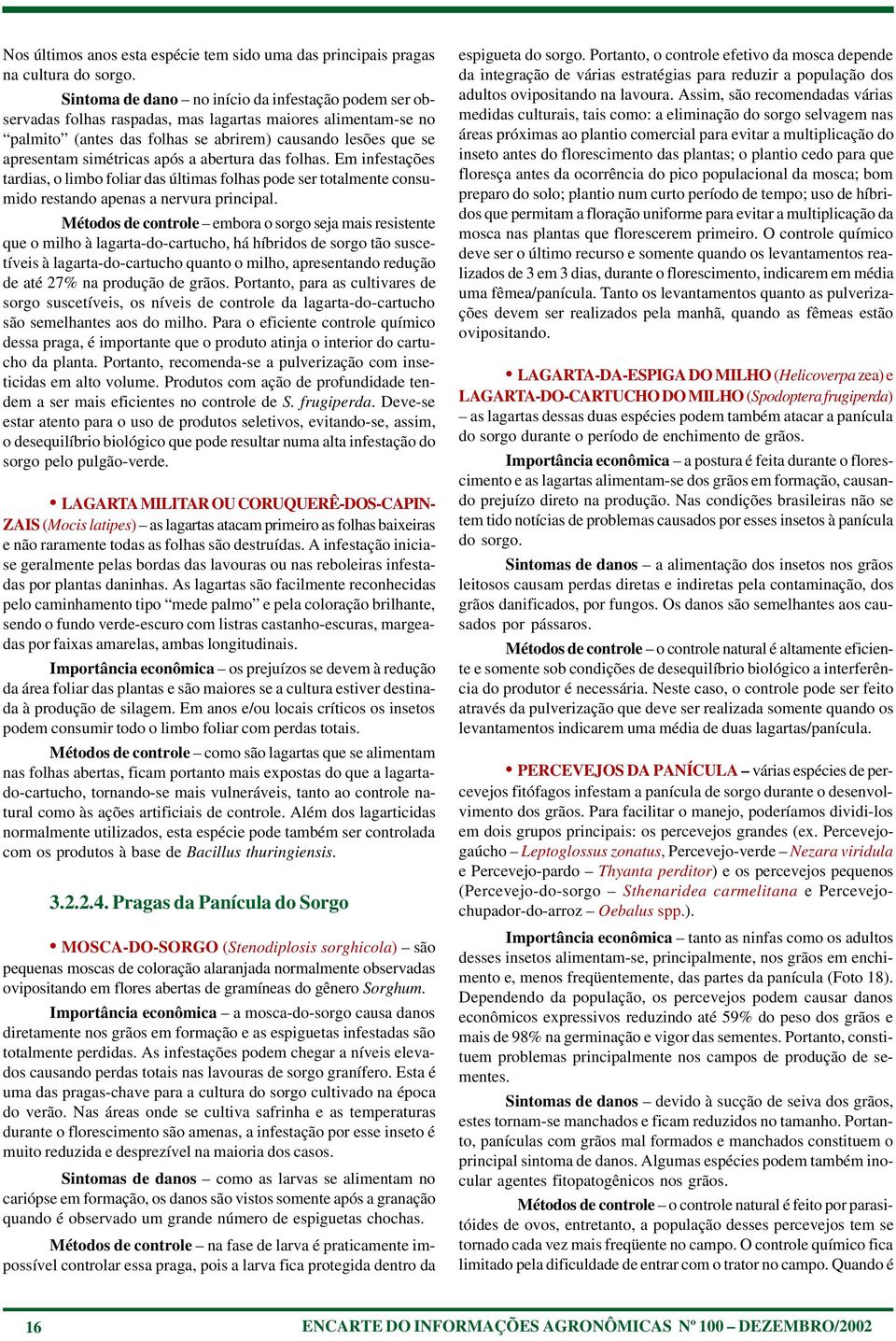 após a abertura das folhas. Em infestações tardias, o limbo foliar das últimas folhas pode ser totalmente consumido restando apenas a nervura principal.