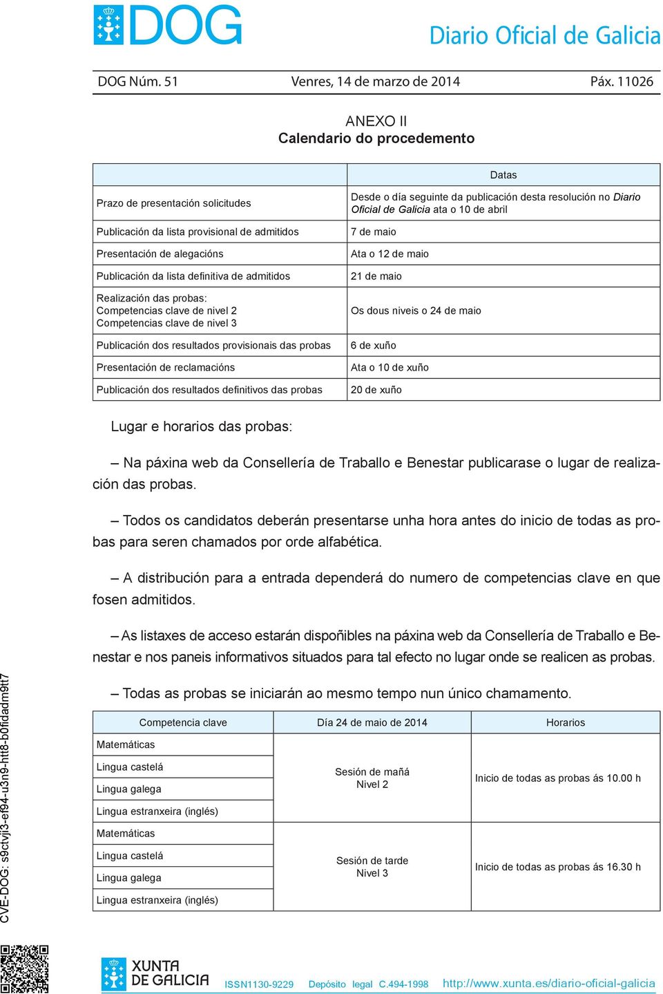 Realización das probas: Competencias clave de nivel 2 Competencias clave de nivel 3 Publicación dos resultados provisionais das probas Presentación de reclamacións Publicación dos resultados