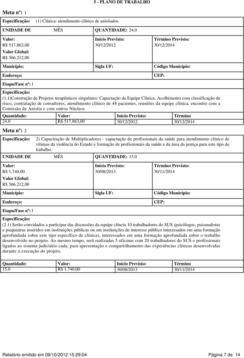 1)Construção de Projetos terapêuticos singulares: Capactação da Equipe Clínica, Acolhimento com classificação de risco, contratação de consultores, atendimento clínico de 48 pacientes, reuniões da