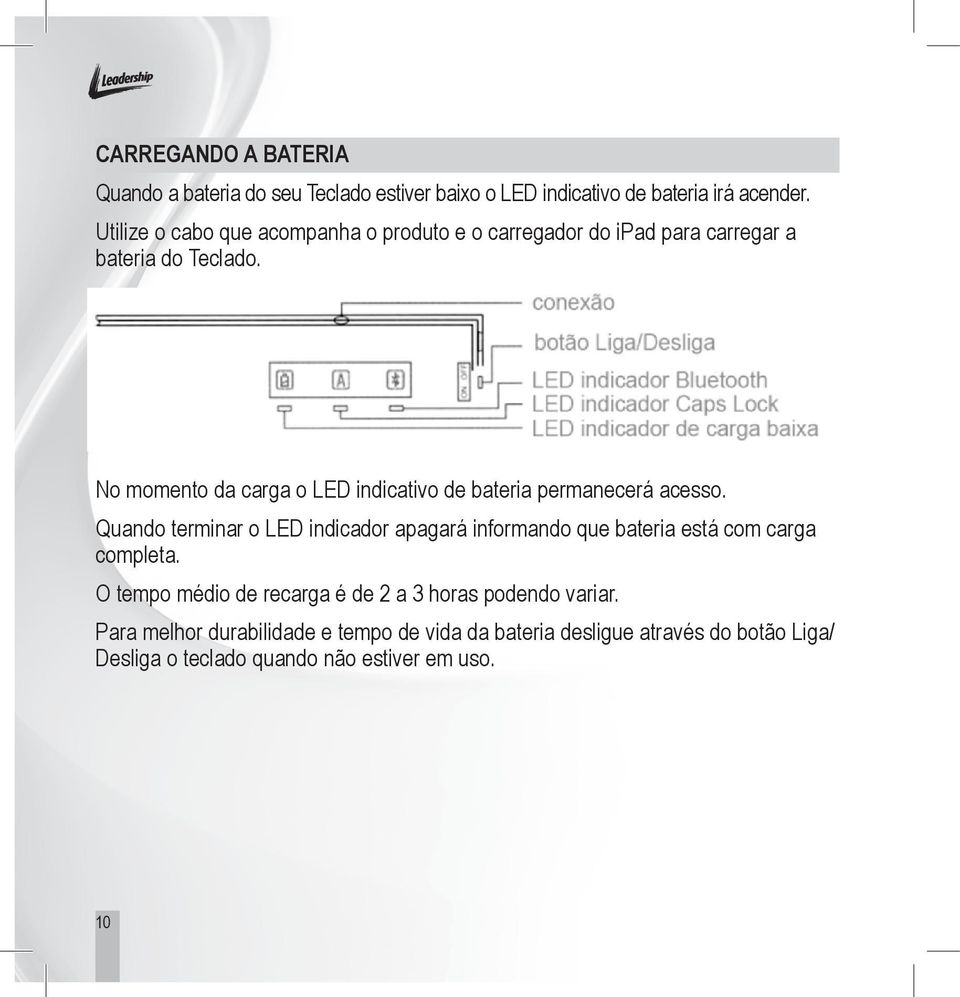 No momento da carga o LED indicativo de bateria permanecerá acesso.