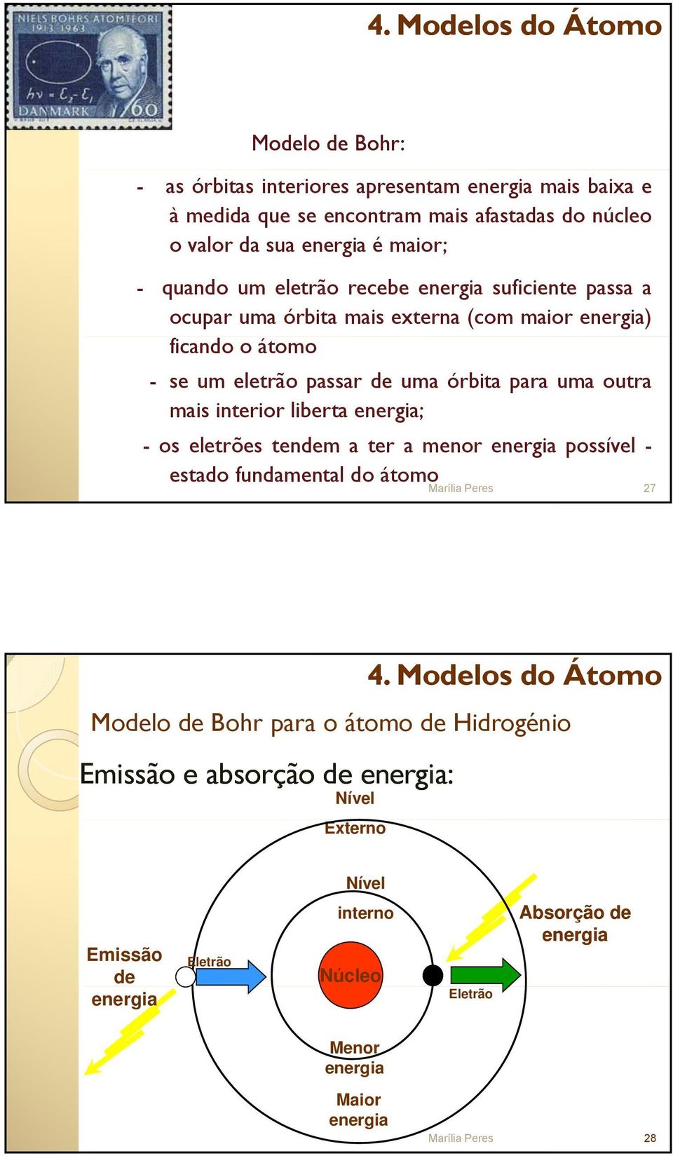 uma outra mais interior liberta energia; - os eletrões tendem a ter a menor energia possível - estado fundamental do átomo.