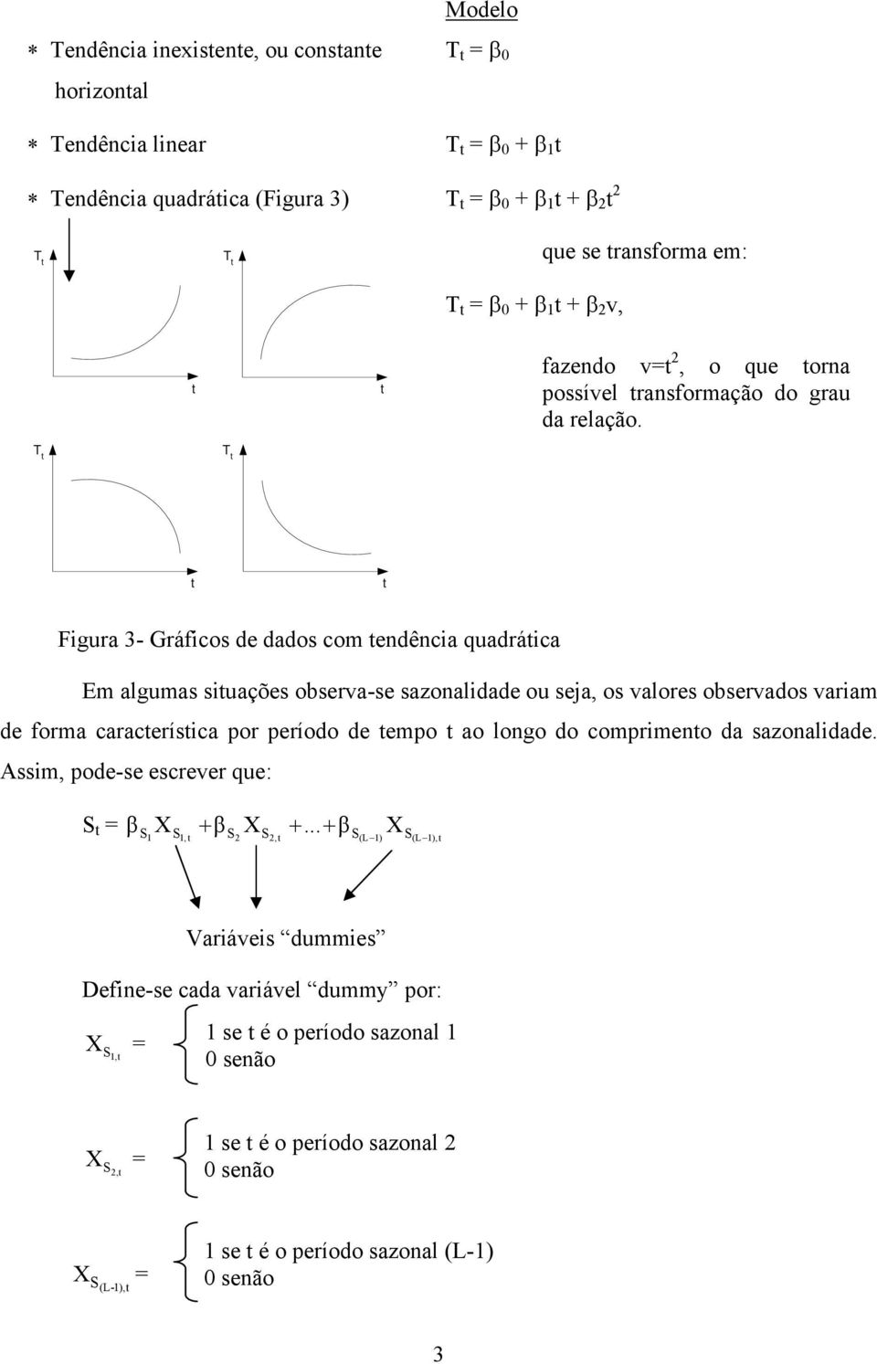 T T Fgura 3- Gráfcos de dados com endênca quadráca Em algumas suações observa-se sazonaldade ou seja, os valores observados varam de forma caracerísca por período de