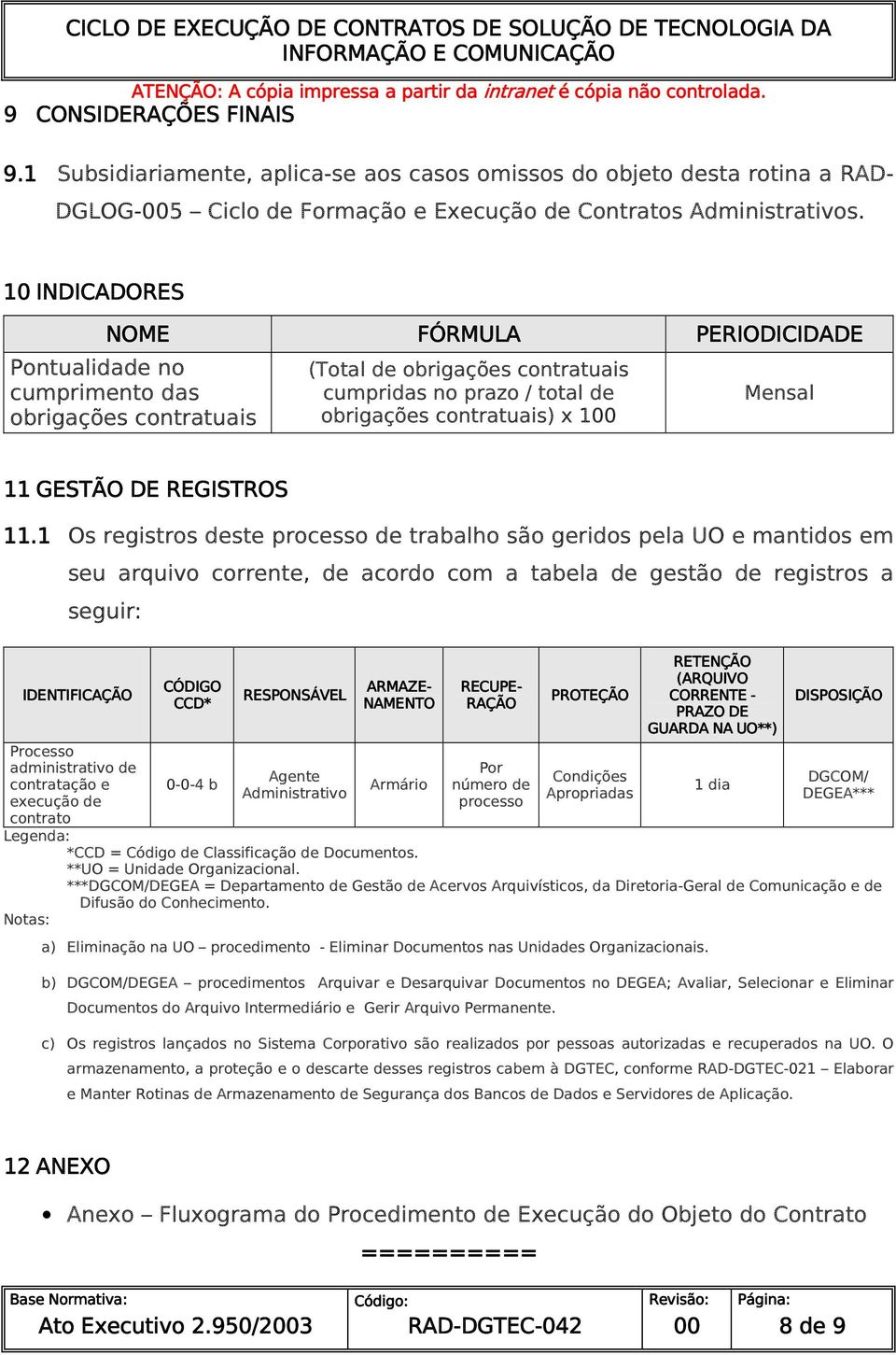 1 Os registros deste processo de trabalho são geridos pela UO e mantidos em seu arquivo corrente, de acordo com a tabela de gestão de registros a seguir: IDENTIFICAÇÃO Processo administrativo de