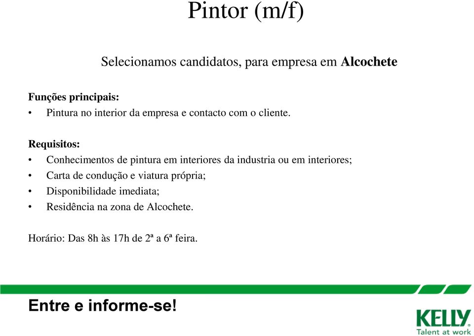 Conhecimentos de pintura em interiores da industria ou em interiores; Carta de