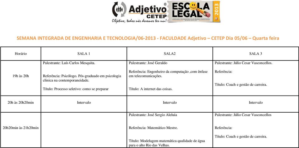 Título: Processo seletivo: como se preparar Referência: Engenheiro da computação,com ênfase em telecomunicações. Título: A internet das coisas.