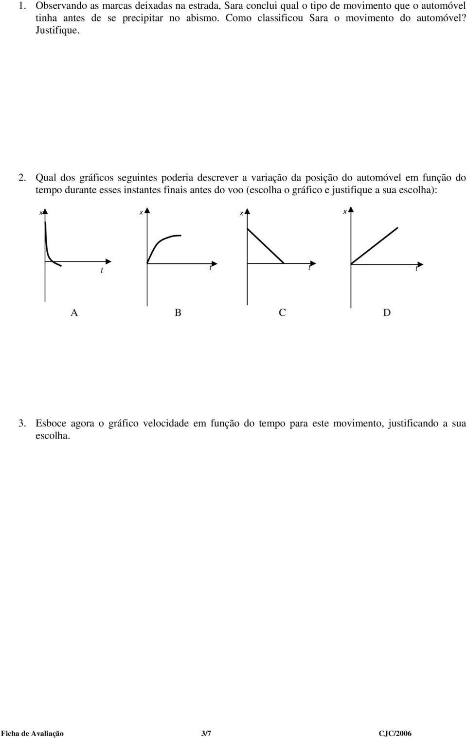 Qual dos gráficos seguines poderia descrever a variação da posição do auomóvel em função do empo durane esses insanes finais