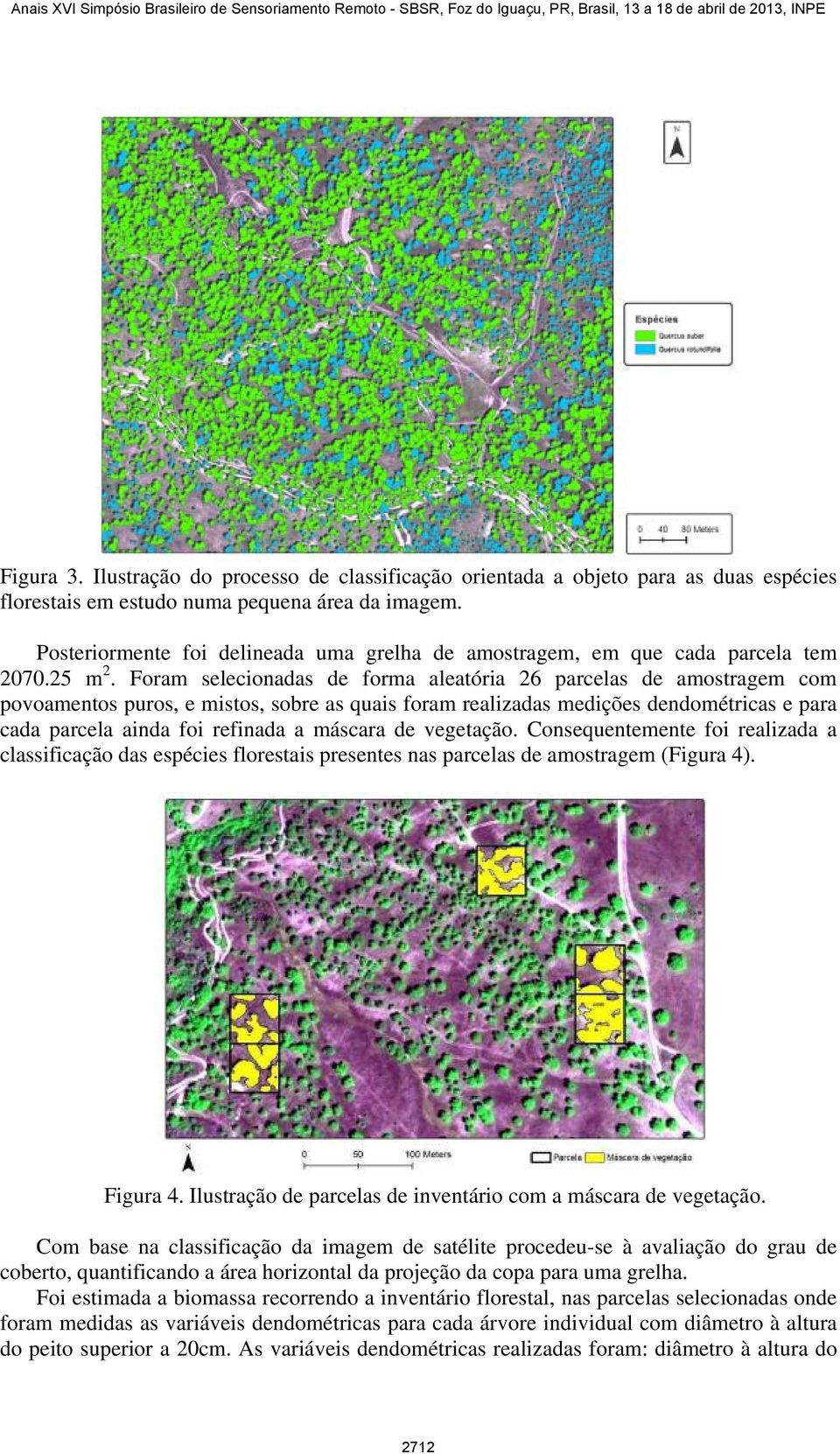 Foram selecionadas de forma aleatória 26 parcelas de amostragem com povoamentos puros, e mistos, sobre as quais foram realizadas medições dendométricas e para cada parcela ainda foi refinada a