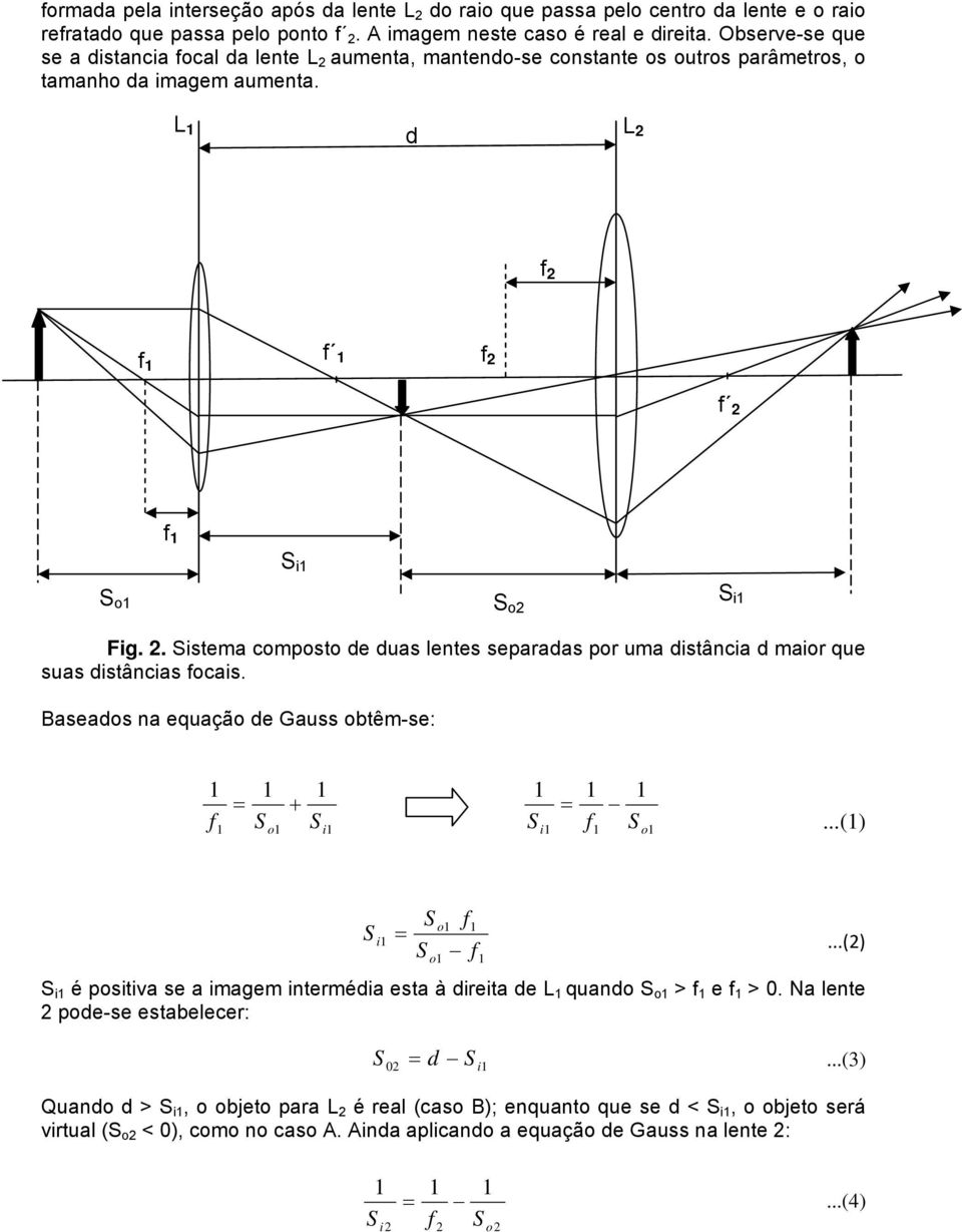 . stema cmpst e uas lentes separaas pr uma stânca mar que suas stâncas cas. Baseas na equaçã e Gauss btêm-se:.