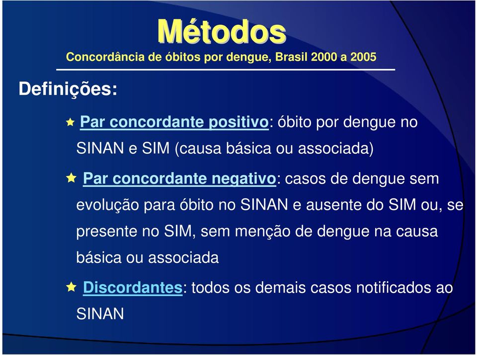 para óbito no SINAN e ausente do SIM ou, se presente no SIM, sem menção de dengue