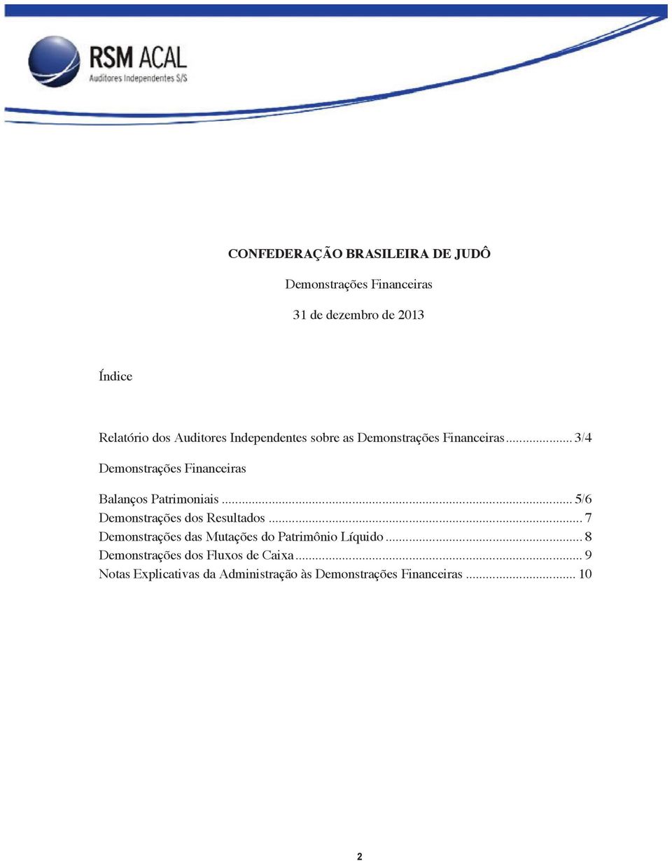 .. 3/4 Demonstrações Financeiras Balanços Patrimoniais... 5/6 Demonstrações dos Resultados.