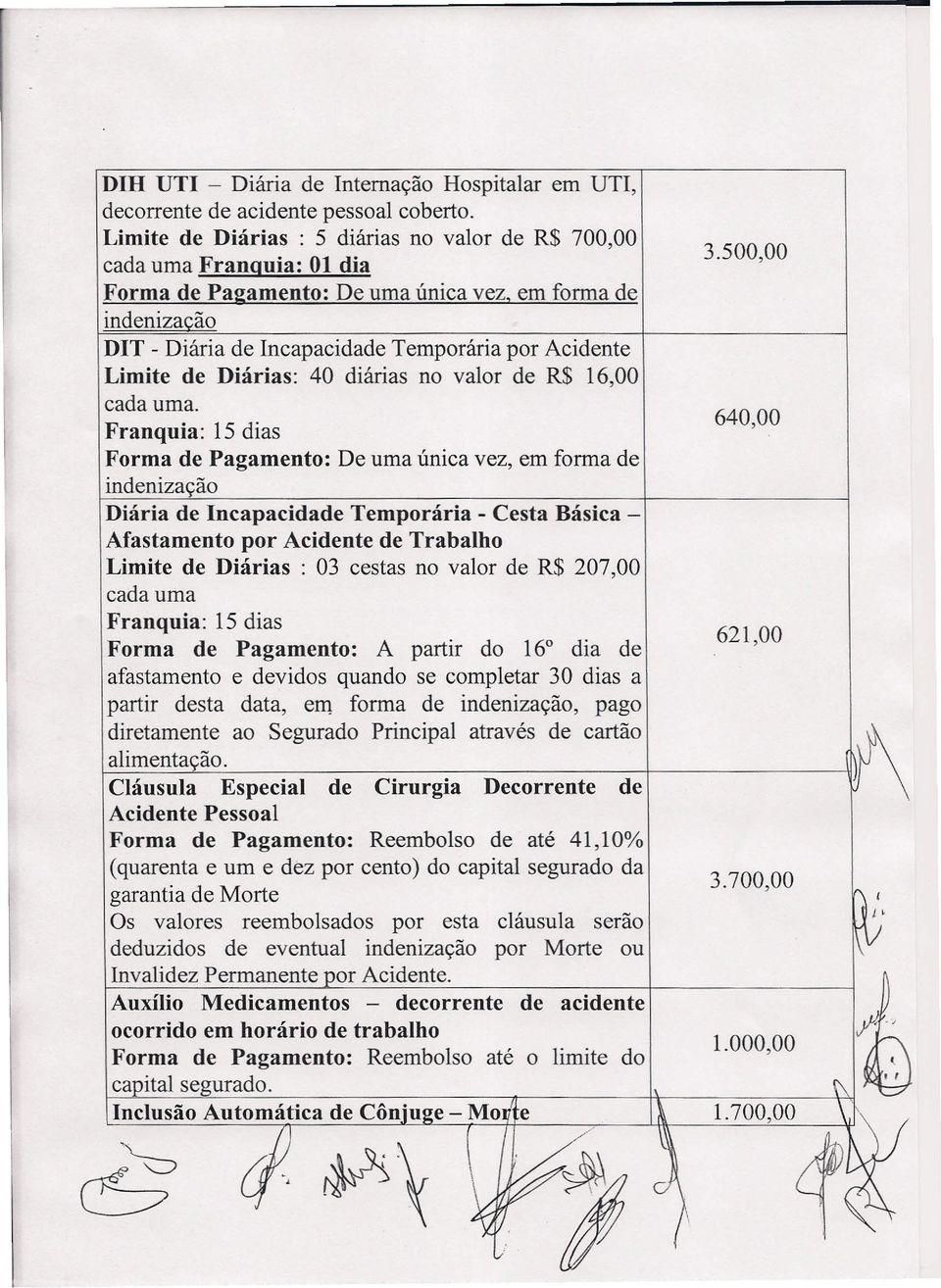 Franquia: 15 dias 640,00 Forma de Pagamento: De uma única vez, em forma de indenização Diária de Incapacidade Temporária - Cesta Básica - Afastamento por Acidente de Trabalho Limite de Diárias: 03