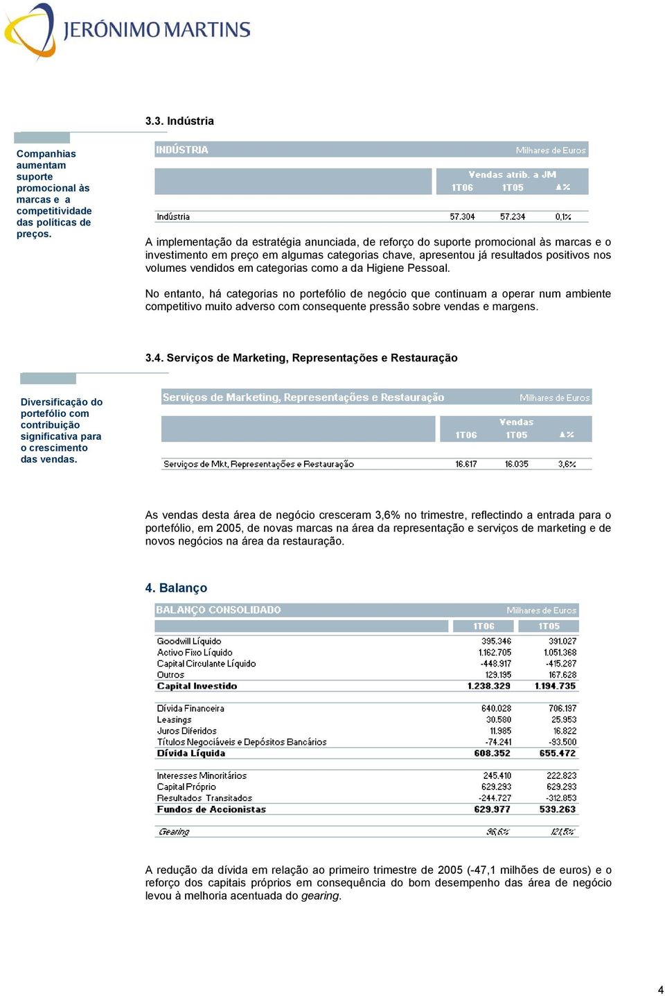 categorias como a da Higiene Pessoal. No entanto, há categorias no portefólio de negócio que continuam a operar num ambiente competitivo muito adverso com consequente pressão sobre vendas e margens.