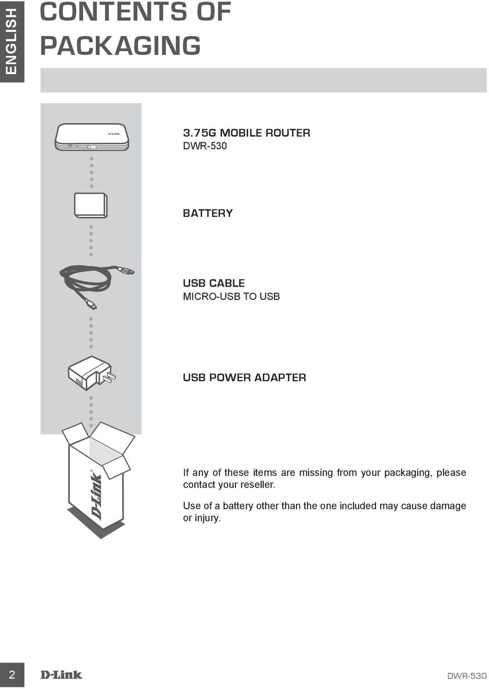 Adapter If any of these items are missing from your packaging,