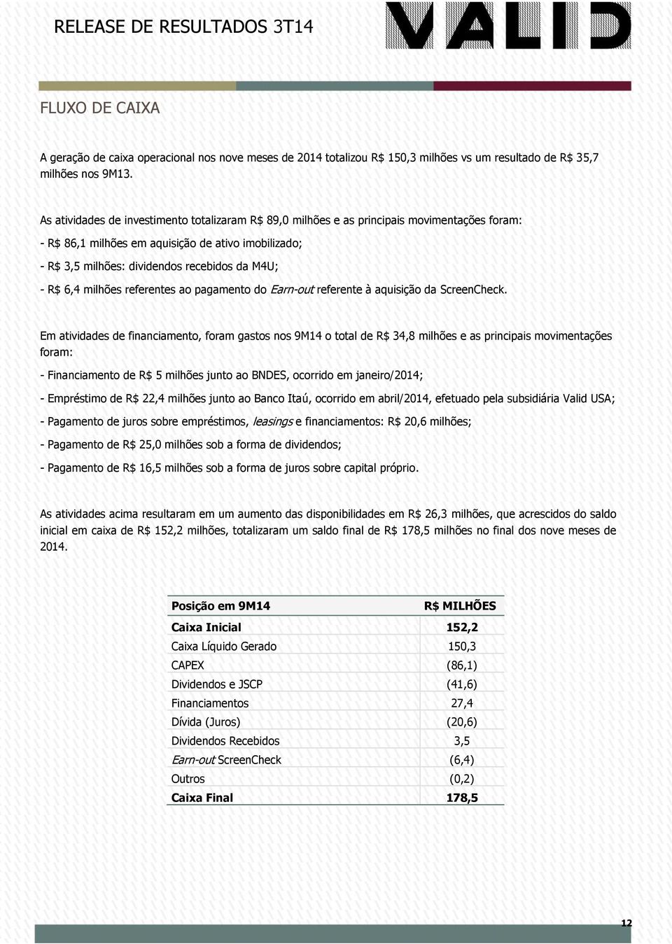 6,4 milhões referentes ao pagamento do Earn-out referente à aquisição da ScreenCheck.