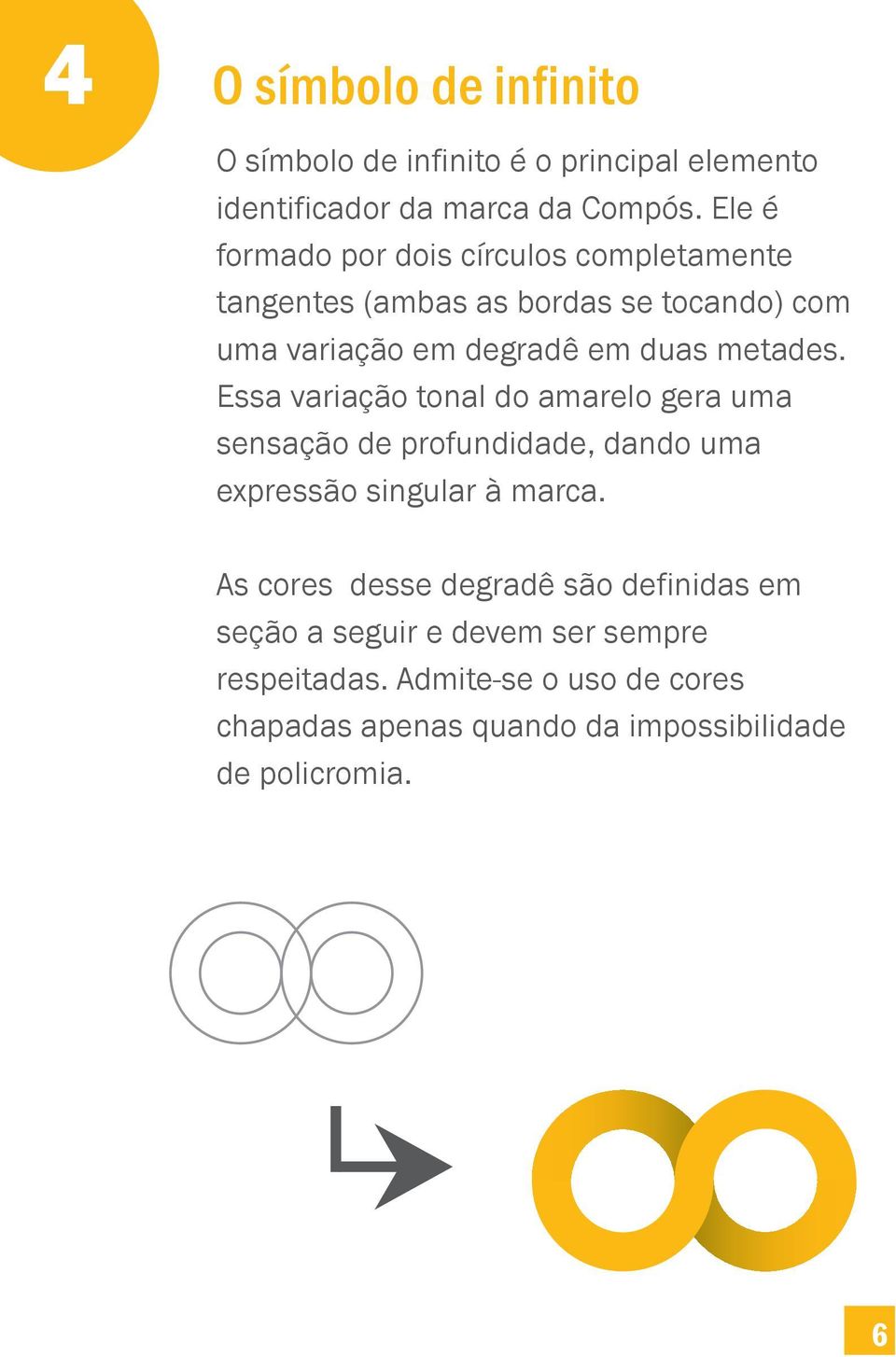 metades. Essa variação tonal do amarelo gera uma sensação de profundidade, dando uma expressão singular à marca.