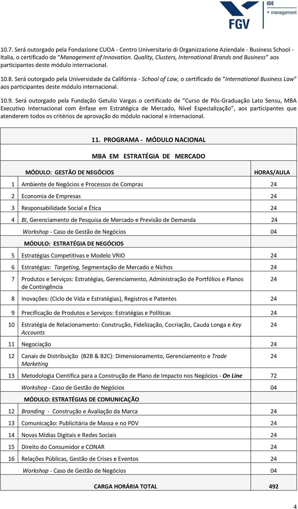 Será outorgado pela Universidade da Califórnia - School of Law, o certificado de International Business Law aos participantes deste módulo internacional. 10.9.