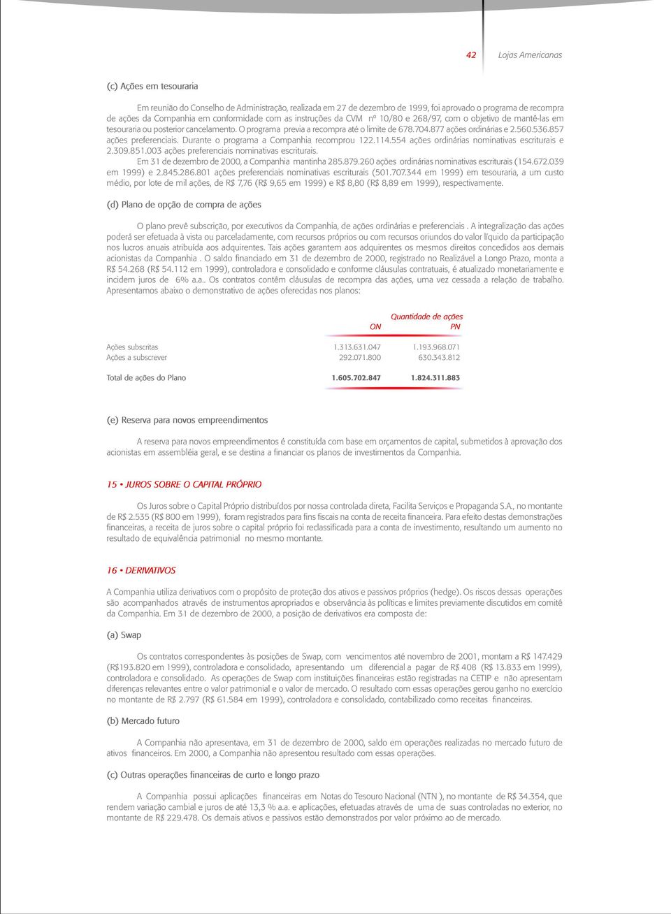 857 ações preferenciais. Durante o programa a Companhia recomprou 122.114.554 ações ordinárias nominativas escriturais e 2.309.851.003 ações preferenciais nominativas escriturais.