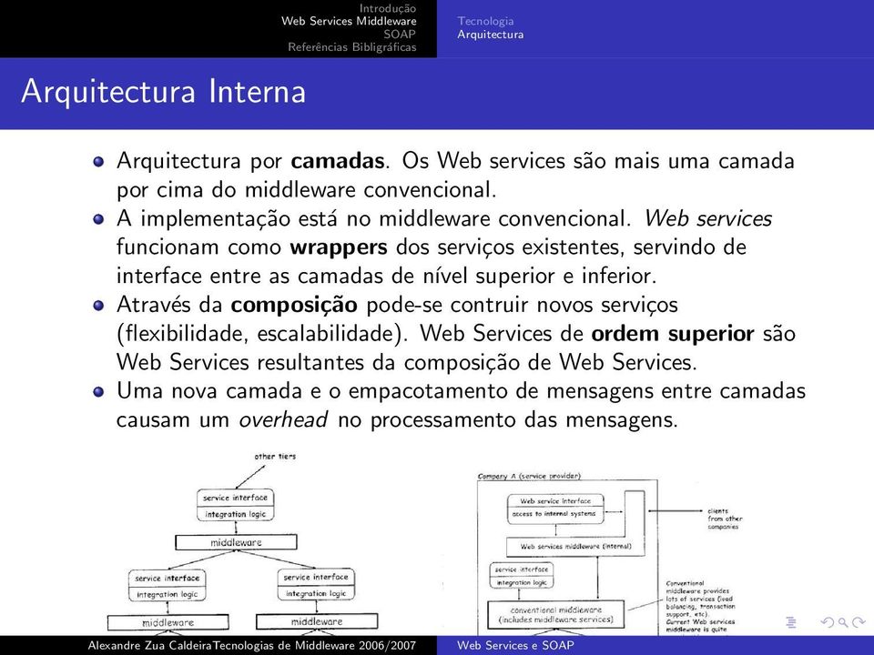 Web services funcionam como wrappers dos serviços existentes, servindo de interface entre as camadas de nível superior e inferior.
