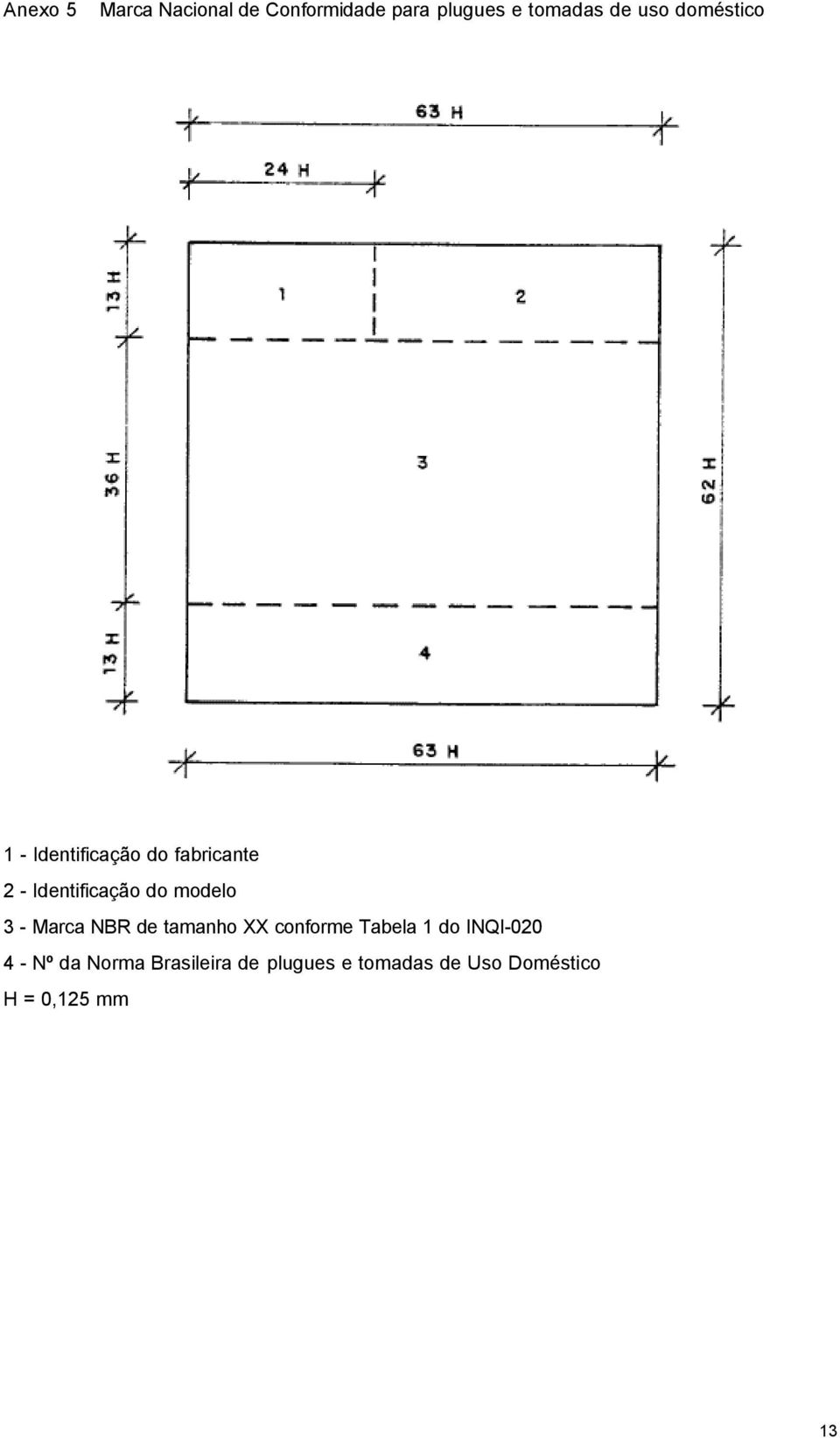 3 - Marca NBR de tamanho XX conforme Tabela 1 do INQI-020 4 - Nº da