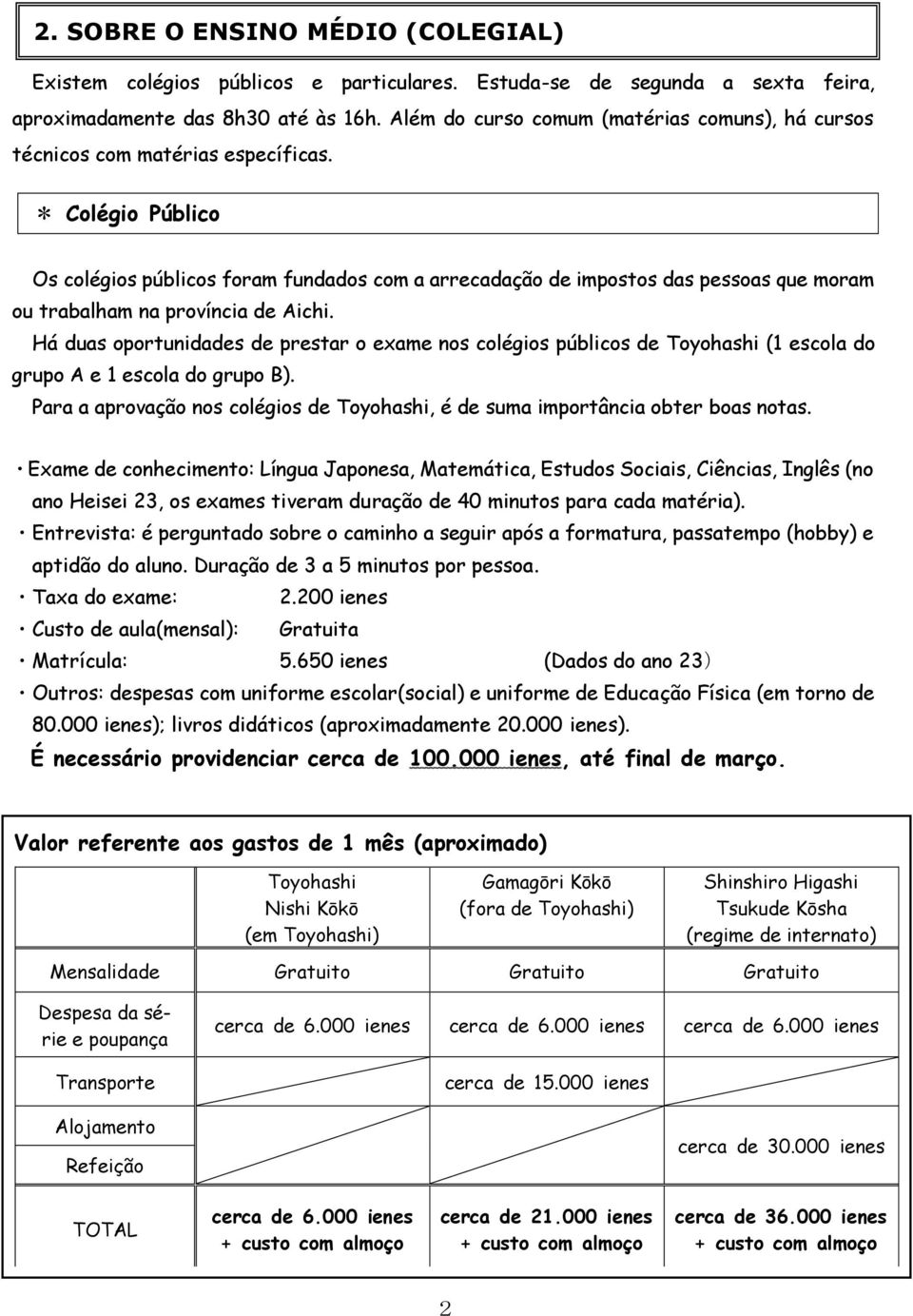 * Colégio Público Os colégios públicos foram fundados com a arrecadação de impostos das pessoas que moram ou trabalham na província de Aichi.