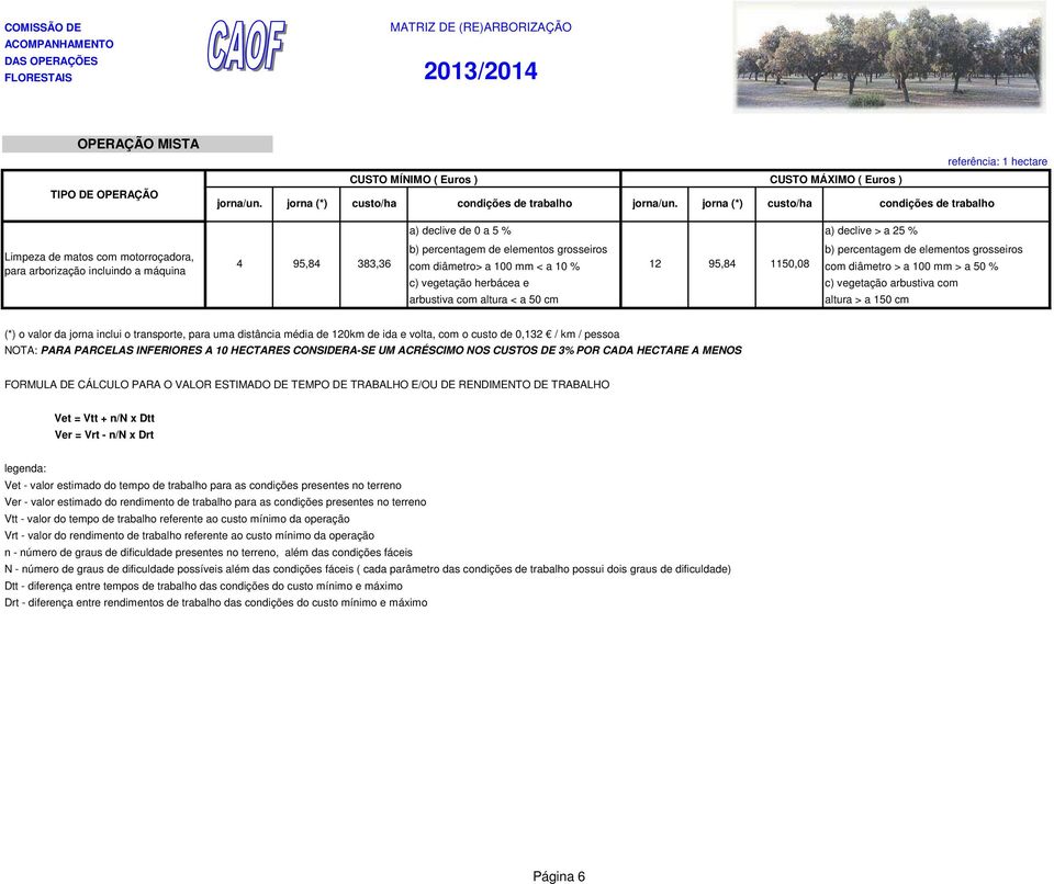 a 100 mm < a 10 % 12 95,84 1150,08 com diâmetro > a 100 mm > a 50 % c) vegetação herbácea e c) vegetação arbustiva com arbustiva com altura < a 50 cm altura > a 150 cm (*) o valor da jorna inclui o
