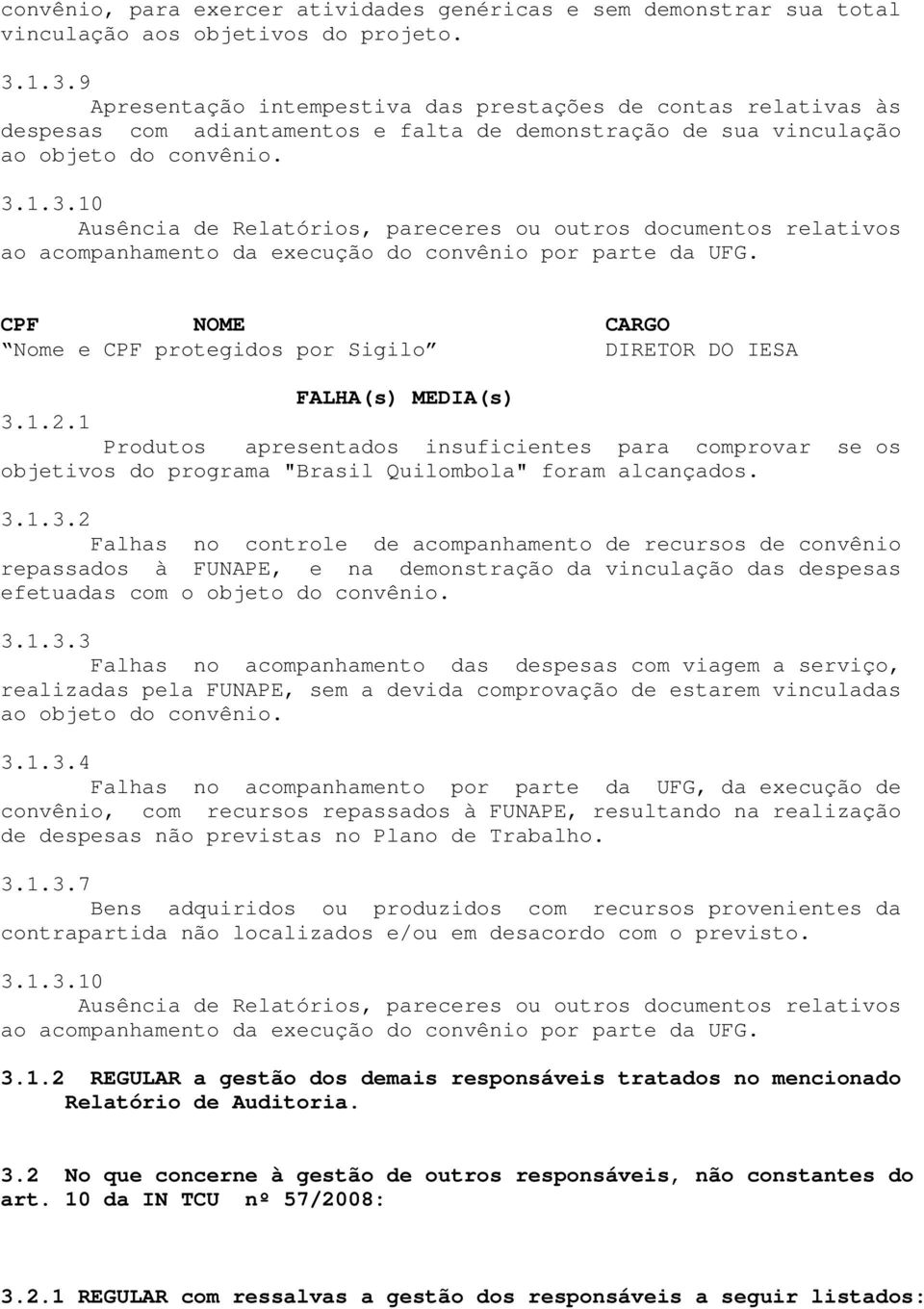 CPF NOME CARGO Nome e CPF protegidos por Sigilo DIRETOR DO IESA 3.