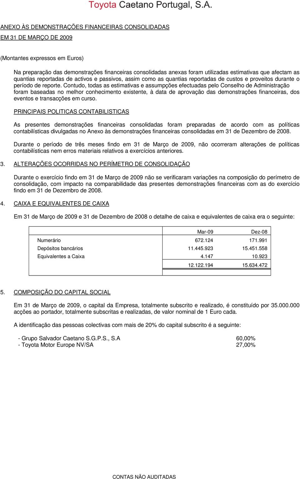 Contudo, todas as estimativas e assumpções efectuadas pelo Conselho de Administração foram baseadas no melhor conhecimento existente, à data de aprovação das demonstrações financeiras, dos eventos e