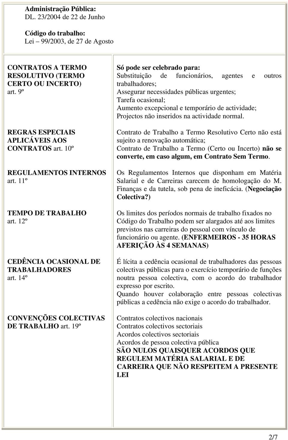 19º Só pode ser celebrado para: Substituição de funcionários, agentes e outros trabalhadores; Assegurar necessidades públicas urgentes; Tarefa ocasional; Aumento excepcional e temporário de