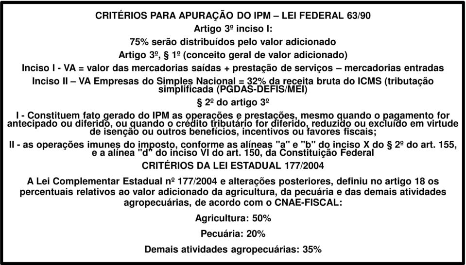 Constituem fato gerado do IPM as operações e prestações, mesmo quando o pagamento for antecipado ou diferido, ou quando o crédito tributário for diferido, reduzido ou excluído em virtude de isenção