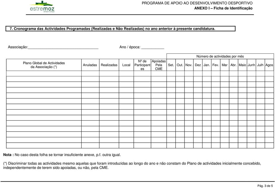 Set. Out. Nov. Dez Jan. Fev. Mar Abr. Maio Junh Julh Agos Nota : No caso desta folha se tornar insuficiente anexe, p.f. outra igual.