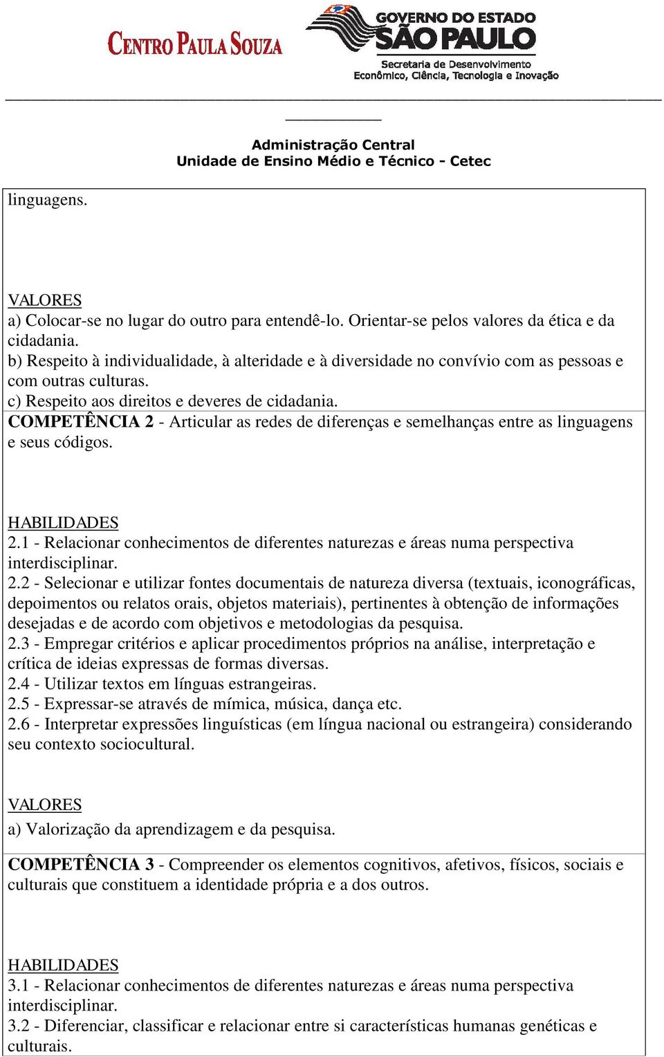 COMPETÊNCIA 2 - Articular as redes de diferenças e semelhanças entre as linguagens e seus códigos. HABILIDADES 2.