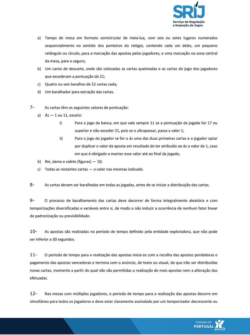 que excederam a pontuação de 21; c) Quatro ou seis baralhos de 52 cartas cada; d) Um baralhador para extração das cartas.