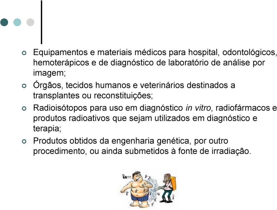 Radioisótopos para uso em diagnóstico in vitro, radiofármacos e produtos radioativos que sejam utilizados em