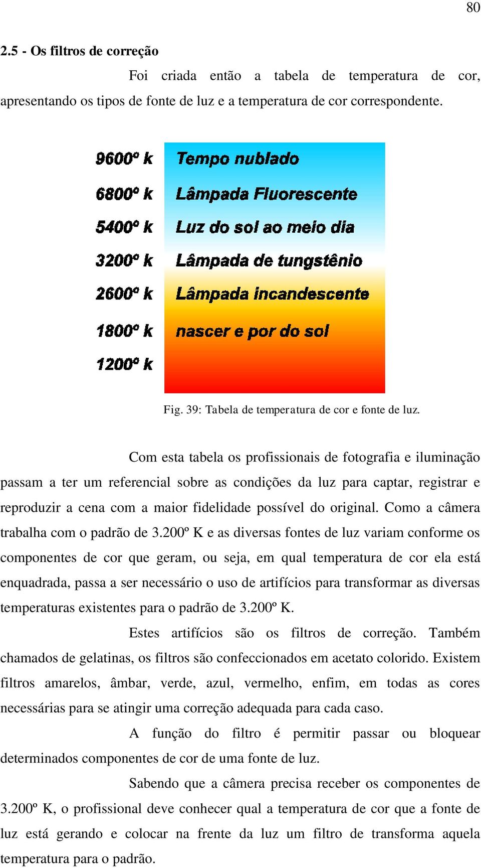 Com esta tabela os profissionais de fotografia e iluminação passam a ter um referencial sobre as condições da luz para captar, registrar e reproduzir a cena com a maior fidelidade possível do