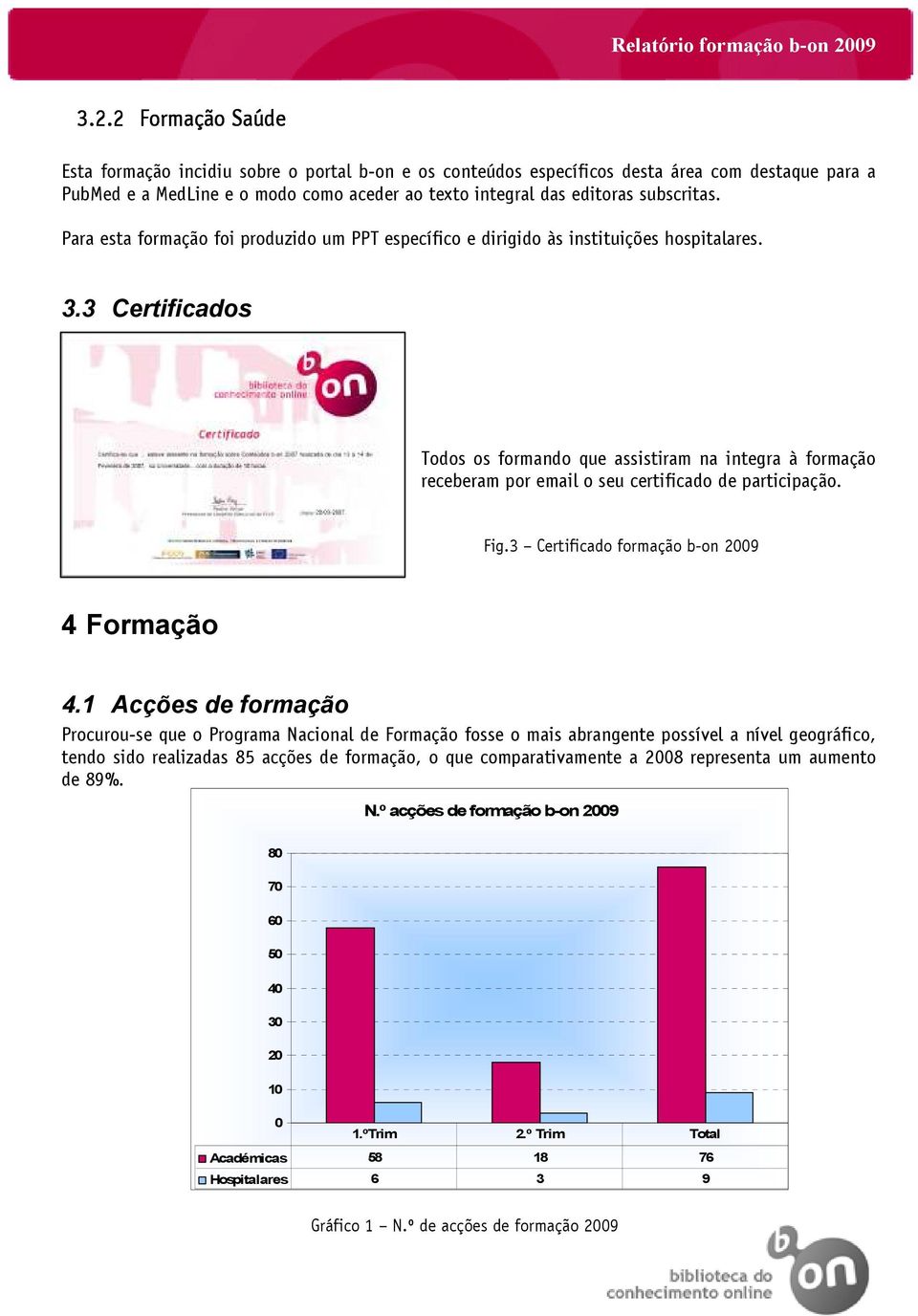 3 Certificados Todos os formando que assistiram na integra à formação receberam por email o seu certificado de participação. Fig.3 Certificado formação b-on 2009 4 Formação 4.