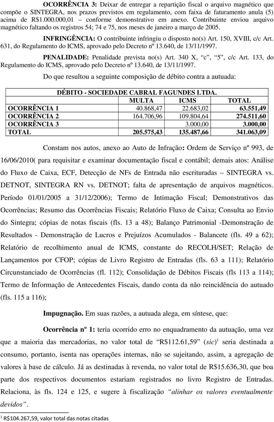 INFRINGÊNCIA: O contribuinte infringiu o disposto no(s) Art. 150, XVIII, c/c Art. 631, do Regulamento do ICMS, aprovado pelo Decreto nº 13.640, de 13/11/1997.