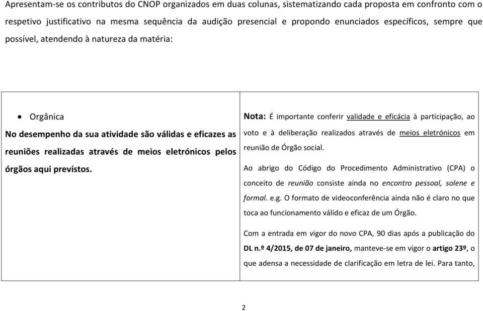 órgãos aqui previstos. Nota: É importante conferir validade e eficácia à participação, ao voto e à deliberação realizados através de meios eletrónicos em reunião de Órgão social.