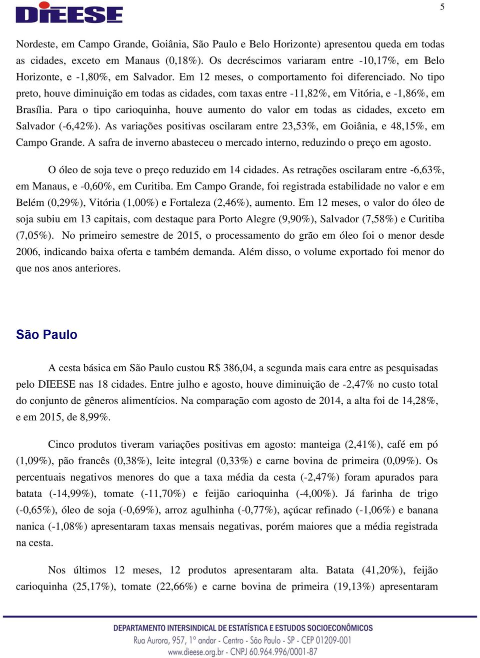 No tipo preto, houve diminuição em todas as cidades, com taxas entre -11,82%, em Vitória, e -1,86%, em Brasília.