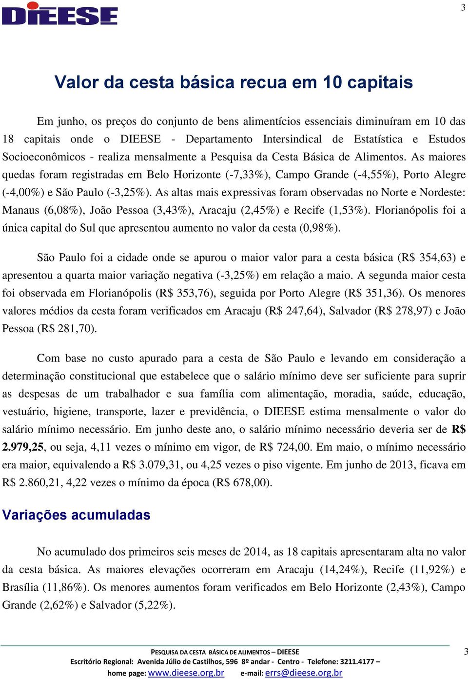 As maiores quedas foram registradas em Belo Horizonte (-7,33%), Campo Grande (-4,55%), Porto Alegre (-4,00%) e São Paulo (-3,25%).