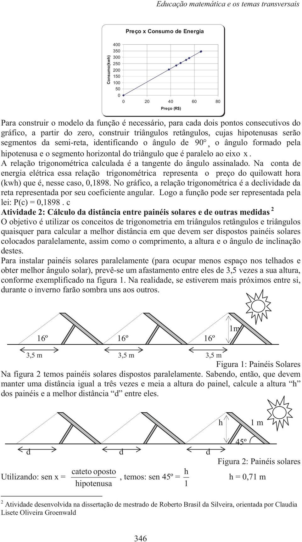 e o segmento horizontal do triângulo que é paralelo ao eixo x. A relação trigonométrica calculada é a tangente do ângulo assinalado.