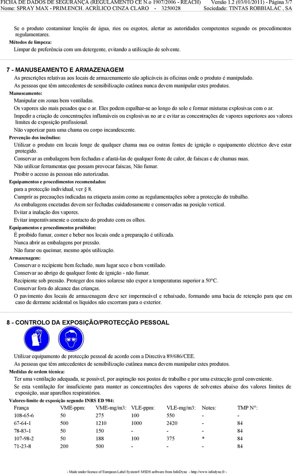 Métodos de limpeza: Limpar de preferência com um detergente, evitando a utilização de solvente.