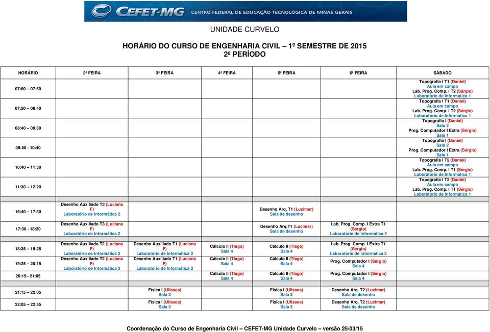 T1 (Lucimar) Desenho Auxiliado T3 (Luciana Desenho Arq.T1 (Lucimar) Lab. Prog. Comp.