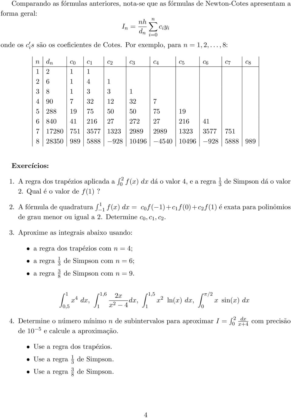 A regr dos trpézios plicd f(x) dx dá o vlor 4, e regr 3 de Simpson dá o vlor. Qul é o vlor de f()?. A fórmul de qudrtur f(x) dx = c f( )+c f()+c f() é ext pr polinômios de gru menor ou igul.